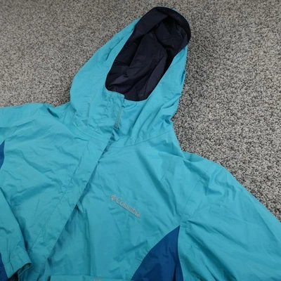Columbia Jacket Womens L Blue Omni Tech Hooded Waterproof Coat Outdoor Hiking - Image 1 of 4