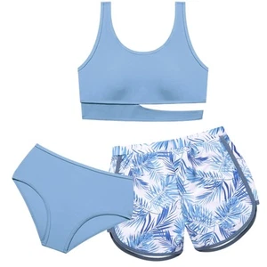 Girls Swimsuit 3 Piece High Waist Sport Bathing Suit Quick Dry Bikini Tankini... - Picture 1 of 8
