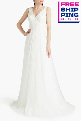 RRP€1774 THEIA Tulle Flare Wedding Gown US12 UK16 IT48 XXL Lace Top V Neck - Image 1 of 4