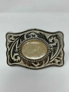 Vintage 70er Jahre Gürtel SCHNALLE poliert Achat Stein Western Boho Silber Stahl - Bild 1 von 13