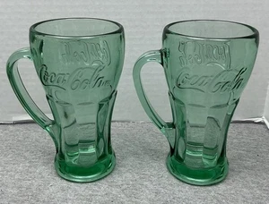 Tazas de vidrio verde vintage (juego de 2) Coca-Cola con mango Libbey 16 oz pesadas - Imagen 1 de 3