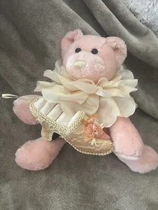 Dan Dee Plush Stuffed Ring Bear Pink Nose Shimmer Collar Wedding Gift Toy 11” - Picture 1 of 5