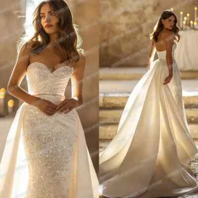 Elegant Mermaid Wedding Dresses Strapless Sparkling Sequin Bridal Gowns Train - Image 1 of 4