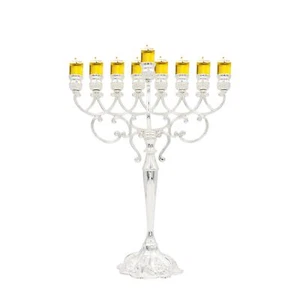 Silver-Plated Chanukah Oil Menorah - Classic Design (MN-HA140) | Fits Standar... - Picture 1 of 7