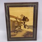 Vtg  Solid Wood Marquetry Inlay Picture Italy Wall Hanging Coastal Church Italy