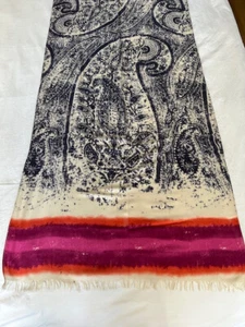 AGNONA Navy/Beige Long Cashmere/Silk Scarf 25"x75" - Picture 1 of 12