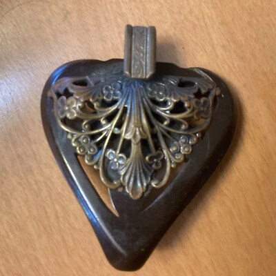 VTG Bakelite Metal Coat Cloak Cape Clasp Fastener Carved Shank Button - Image 1 of 4