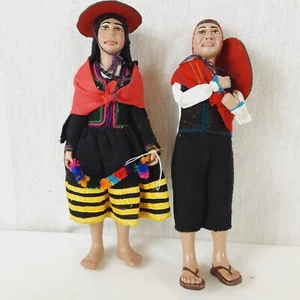 Vintage Set of 2 Peruvian 10" Plaster Plastic Doll Figurines Man & Woman Peru - Picture 1 of 21