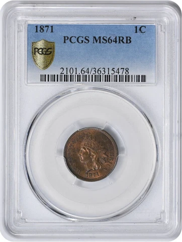 1871 Indian Cent MS64RB PCGS Cover