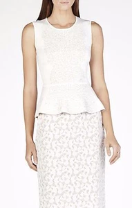 NUOVO MAGLIONE BCBG MAXAZRIA ALONYA POINTELLE JACQUARD PEPLUM PBV1T952/B493A TAGLIA M - Foto 1 di 2