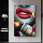 Red Sexy Lips with Money Canvas Painting Poster and Prints Pop Wall Art Picture