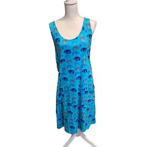 Fresh Produce blau Fisch Print ärmelloses Kleid / Baumwolle Schwimmen Cover Up Größe M - Bild 1 von 6