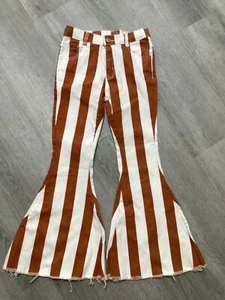 Jeans Size 5 Extra Long Ages 10-12T Rust Stripped Bell Bottoms - Picture 1 of 3