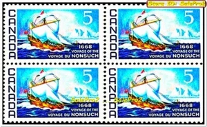 CANADA 1968 CANADIAN ST. CROIX SHIP NONSUCH FACE 20 CENT SIDE COIL STAMP BLOCK - Picture 1 of 2