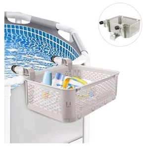 TeisaikoPoolside Storage Basket-Above Ground Pool Storage Basket-Pool Bin Beige - Picture 1 of 9
