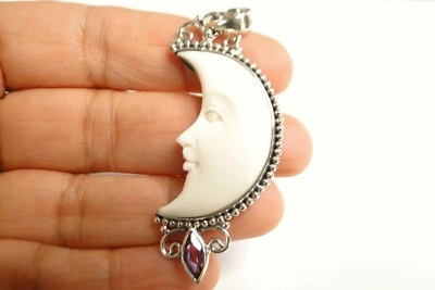 雕刻新月半月紫水晶 925 纯银吊坠 — 第 1/4 张图片