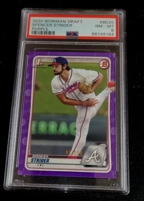 PSA 8 NM-MT 2020 Bowman Draft Purple Spencer Strider #92/250 - Image 1 of 2
