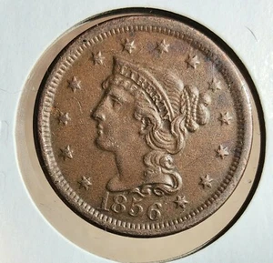 1856 DATE BRAIDED HAIR LARGE CENT (1 c.) COIN ALMOST UNCIRCULATED (AU) CONDITION - Picture 1 of 5
