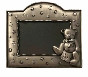 Fetco Home Decor Teddy Bear Baby Block Metal Pewter 4"x6" Picture Photo Frame - Picture 1 of 3