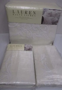 Ralph Lauren WHITEHALL Tonal Cream Embroidered Comforter Duvet Cover Set - King - Picture 1 of 22