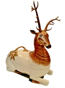 Porcelain Zoomorphic Stag Tureen W/Removable Horns & Cover  19th C+Addt'l Horns - Picture 1 of 18