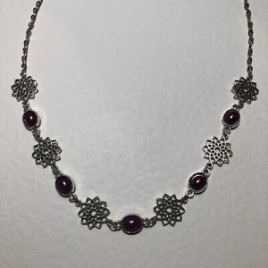 Filigrane Halskette BURGUND LILA Perle & Stern Blumen VIKTORIANISCH St Silber Pl - Bild 1 von 6