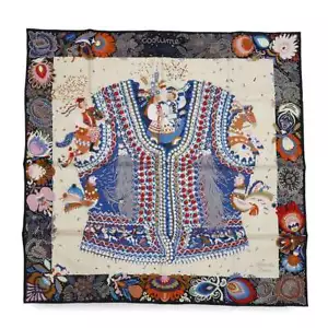 HERMES Carre Costume de Fete Talla 90 Seda 100% Negro/Crema/Azul - Imagen 1 de 3