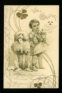 Dog puppy postcard children child embossed greetings flowers Series 1989 - Picture 1 of 2