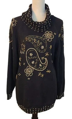 Suéter de Colección Western Connection Para Mujer M Negro/Dorado Cuello Capucha Con Cuentas Y2K Años 80 90 Foto 1 de 4