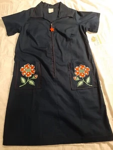 Vintage Retro NWT Sue Sherry Kodel Flower Dress 1960 / 70s Navy Blue - Picture 1 of 15