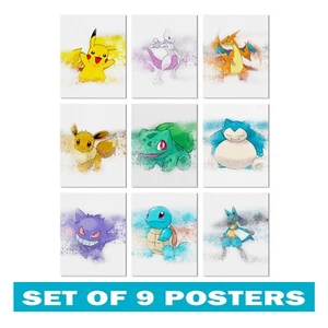 Watercolor Pokémon Poster Set of 9 - Pikachu, Charizard Art - A4/A3/8x10/12x16 - Picture 1 of 12