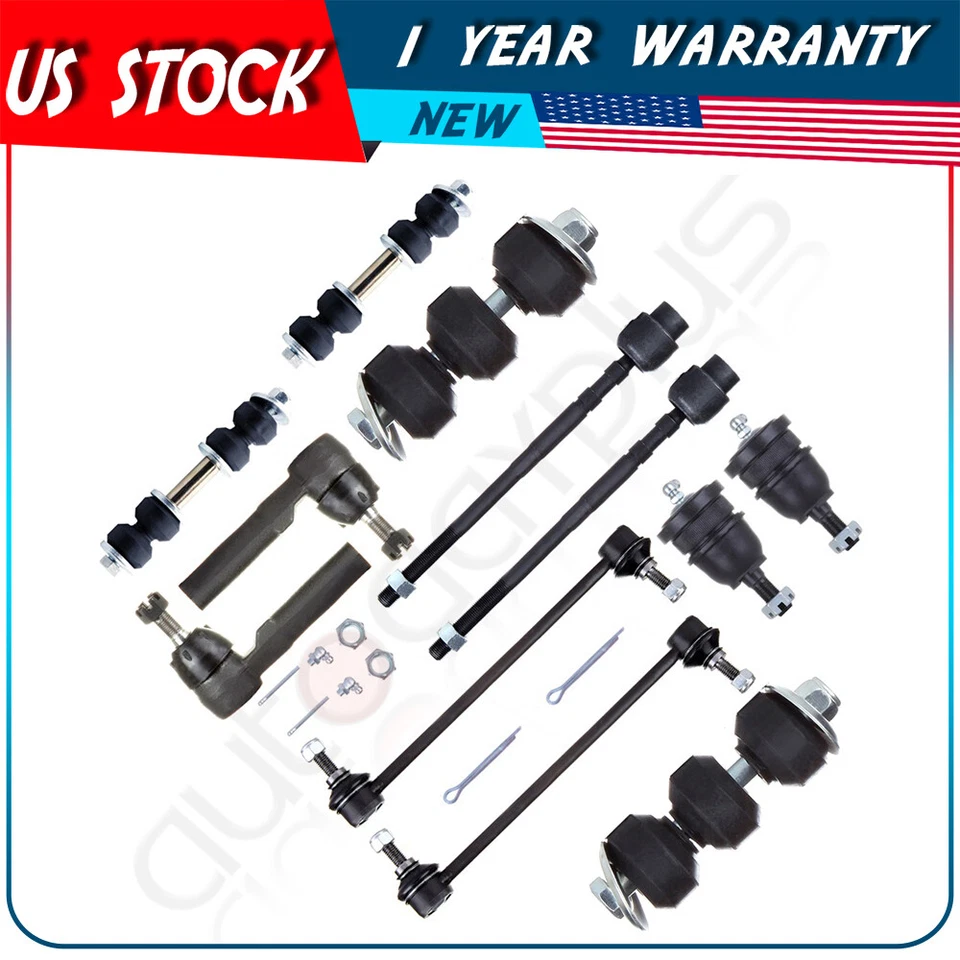 For 1985-1993 Cadillac DeVille 12Pcs Ball Joints Steering Sway Bar Tie Rod End - Image 1 of 4