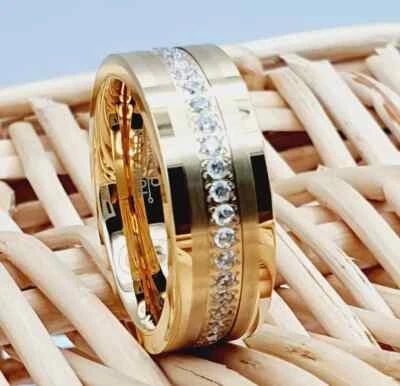Anillo de boda de tungsteno amarillo para mujer anillo de regalo para hombre anillo de compromiso Foto 1 de 4