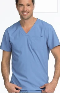 Med Couture Men's Scrub Top Large Ceil Blue V-Neck 4 Way Stretch New 8530 MC Med - Picture 1 of 4