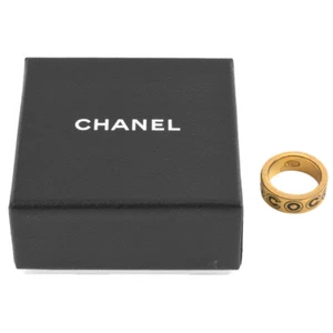 CHANEL Band Ring Gold Plated Black Coco Logo Pattern 01A EU 52 / US 6 with Box - Picture 1 of 7