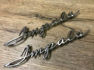 1962 62 CHEVROLET IMPALA SS USED GM 1/4 PANEL SCRIPT EMBLEM SET OEM - Picture 1 of 3