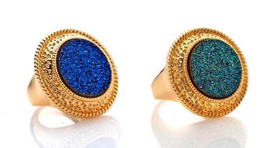 NIB Bellezza "Luminoso" Drusy Quartz Gemstone Yellow Bronze Rope Detail Ring - Image 1 of 4