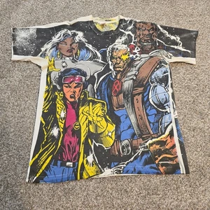 Vintage AOP 1993 X-Men Marvel Mega Stampa Wolverine Cable Storm Taglia XL - Foto 1 di 11