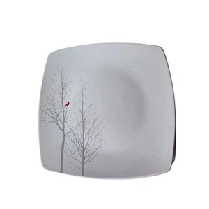 Set of 4 - 222 FIFTH Winter Cardinal White Square Clean Crisp 10" Dinner Plates - Picture 1 of 6