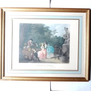 La Partie de Musique Gravure Colorée Laureince Graveur Langlois Cadre Doré 60 cm - Foto 1 di 16