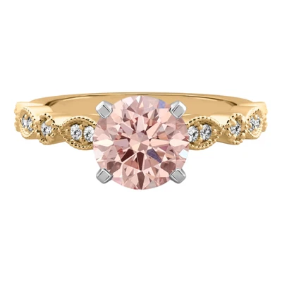 14K Multi Gold Ring Fancy Intense Pink IGI Round 1.12 Carat Lab Grown Diamond - Image 1 of 4