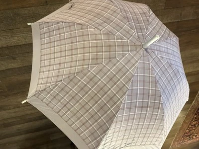Vintage Gloria Vanderbilt Style Striped Umbrella with Sculpted White Swan Handle - Image 1 of 4