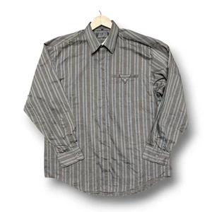 Bugatchi Uomo Button Down Long Sleeve Shirt Large Brown Stripes VTG 90's - Picture 1 of 14