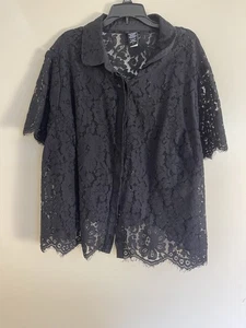 Blusa Top Torrid Negra Encaje Crochet Abotonada Manga Corta Transparente Talla 3 - Imagen 1 de 5