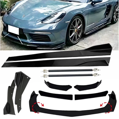 Front Bumper Lip Spoiler Glossy Black Body Kit For Porsche 718 Boxster Cayman Foto 1 de 4