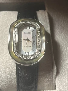 ECCLISSI Sterling Silver Quartz Ladies Black Leather Band Watch #23785 - Picture 1 of 4