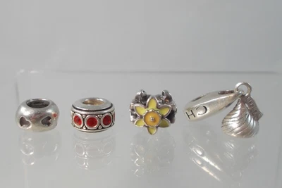 Lot of 4 Chamilia Charm Beads Sterling Silver Hershey Kiss Daisy Red Stone LAA - Image 1 of 4
