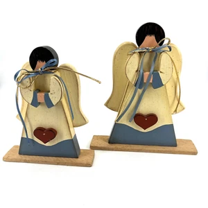 Arte Popular Ángel Decoración Lote de 2 Artesanales Madera Pintada Rústica 8" Más Alto - Imagen 1 de 7