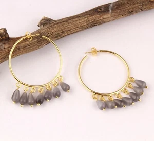 Best Quality Real Monalisa Yellow Gold Plated Handmade Round Hoop Bali Earrings - Picture 1 of 16