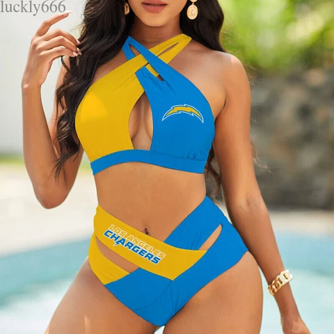 Los Angeles Chargers Women's Sexy Bikini High Waist Swimsuit Beach Swimwear 2PCS Cover